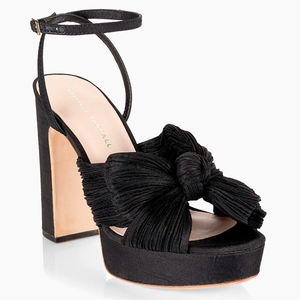 Loeffler Randall Natalia 115MM Pleated Bow Platform Sandals Size 5.5 Black Heels